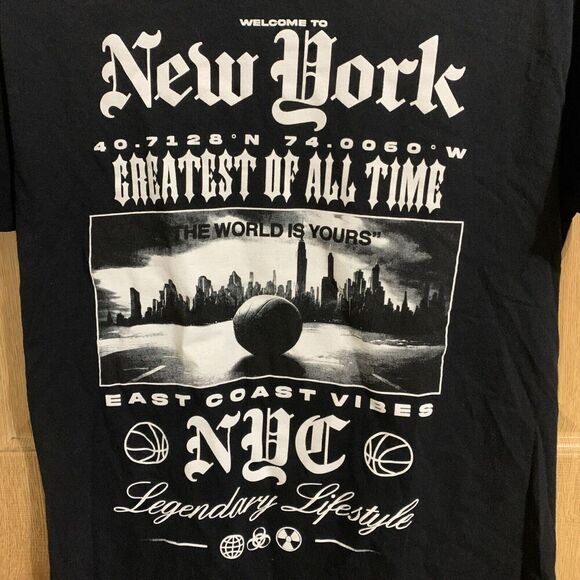 New York Graphic Print Shirt Men’s Medium Black East Coast Basketball NYC - Picture 3 of 6